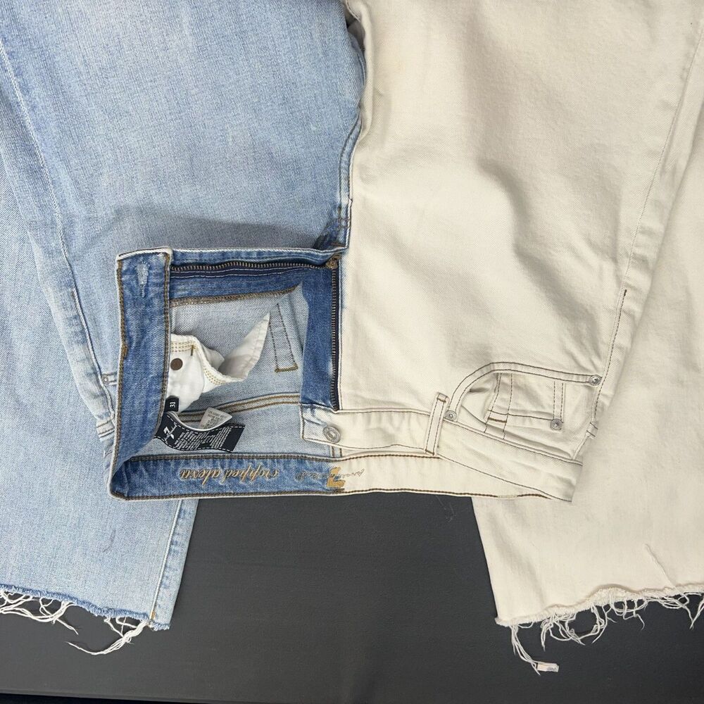 7 for all Mankind Cropped Alexa Raw Hem Colorblock White and Blue Jeans Womens S - Picture 13 of 16